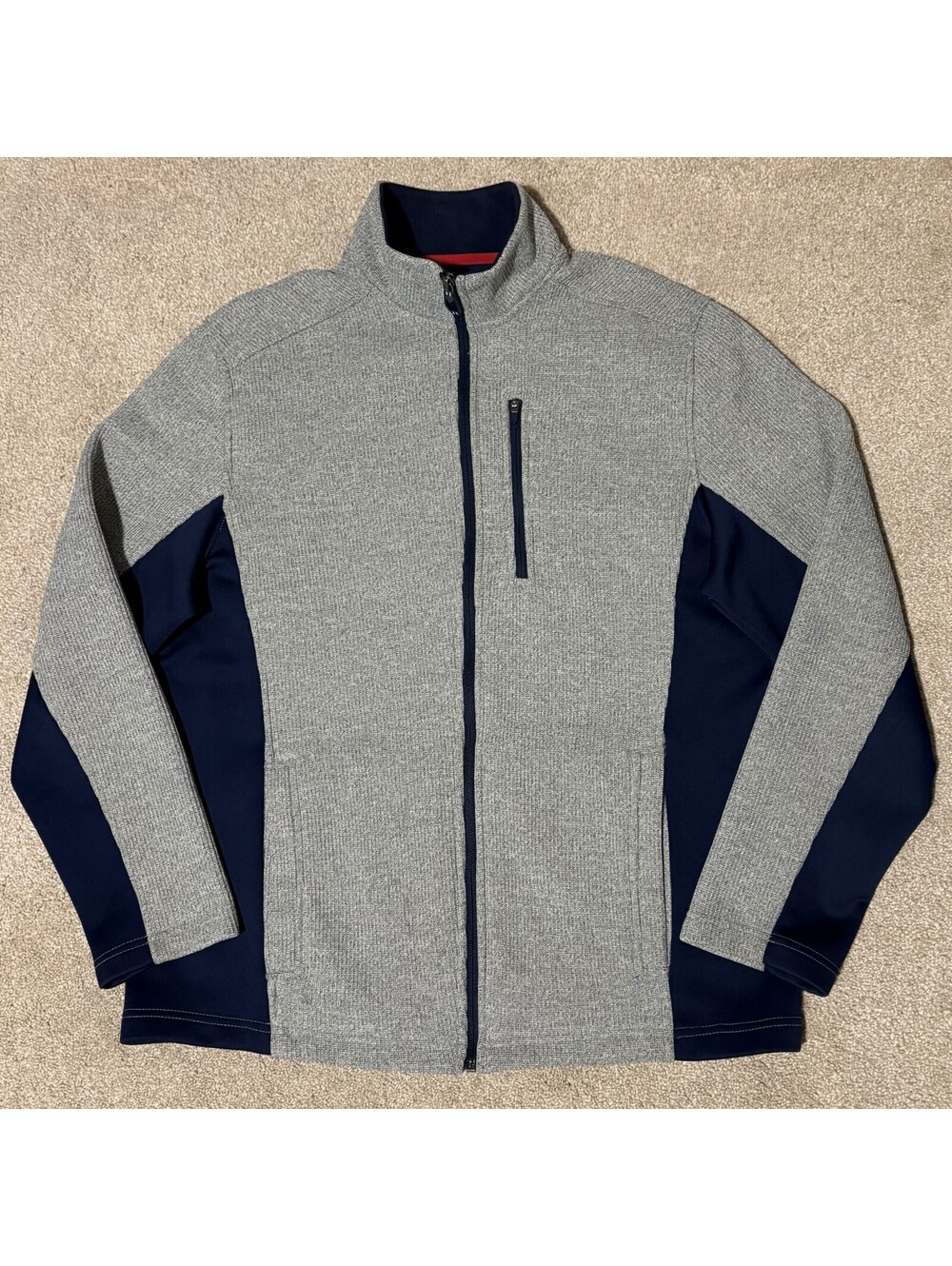IZOD Mens Advantage Performance Jacket Stretch Full Zip Gray Navy Blue, Sz M